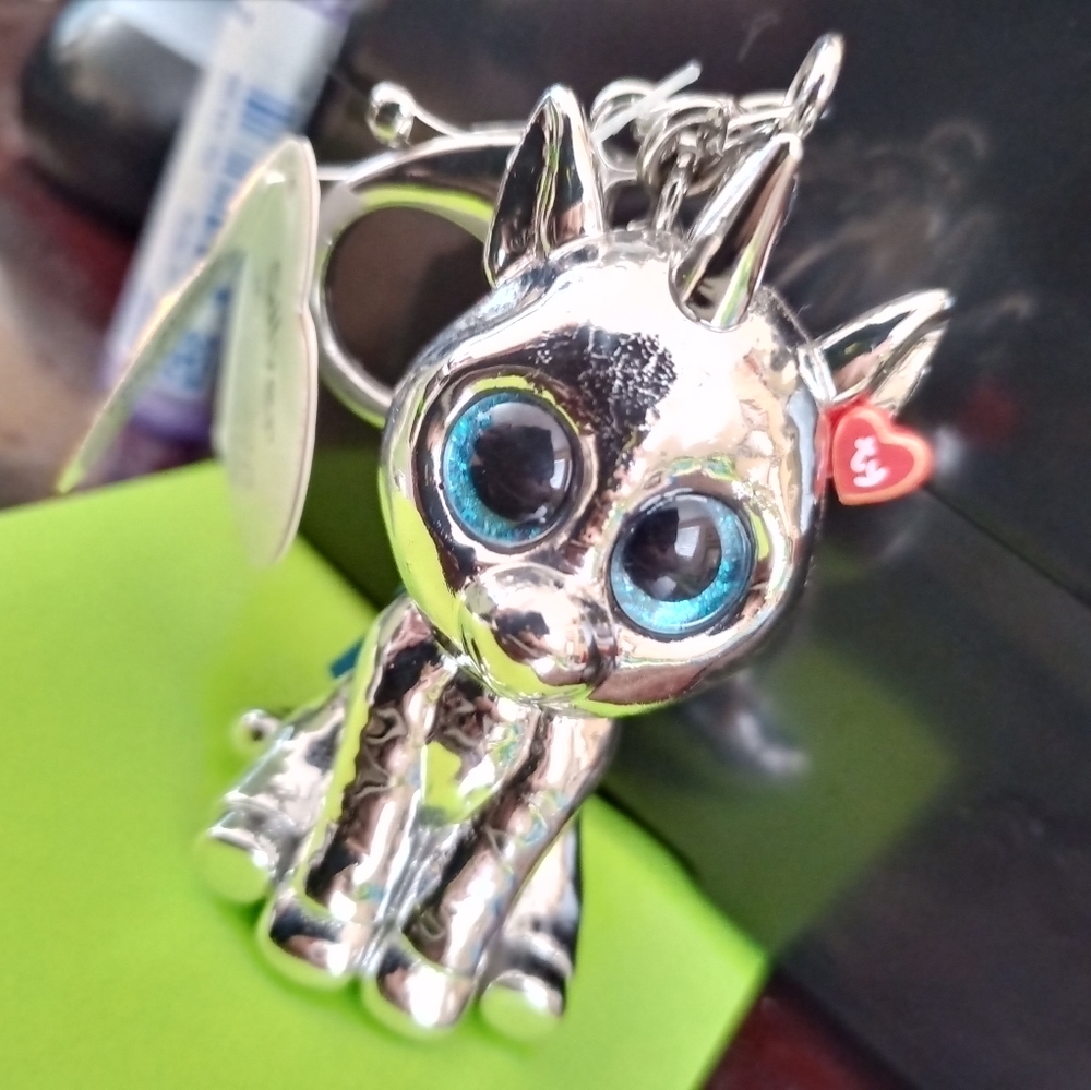 TY silver unicorn key chain mini boos